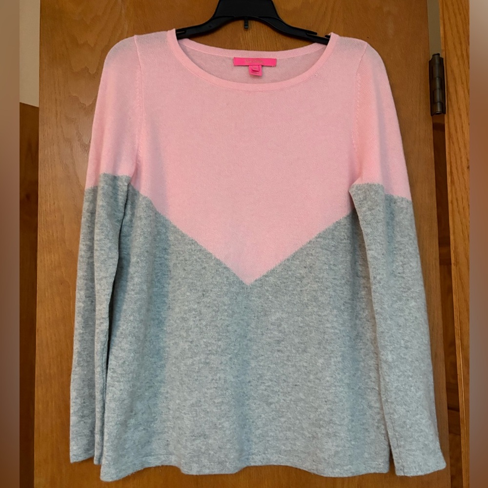 EUC Lilly Pulitzer Brigitte cashmere pink gray sweater Medium